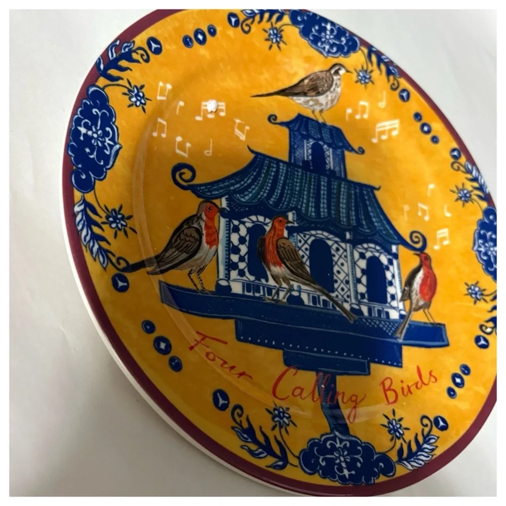 NIB Anthropologie Emily Maude 12 Days of Christmas 4 Calling Birds Dessert Plate